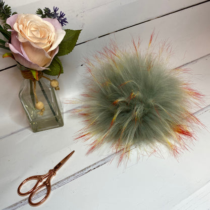 Fire & Ice coloured faux fur pom pom. Detachable option. Handmade - NEW