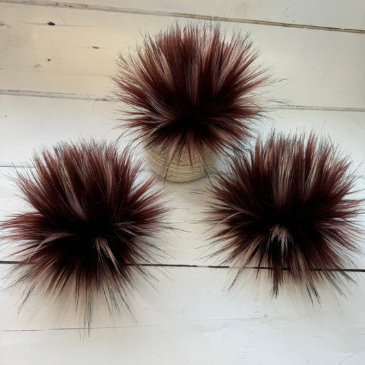 Redwood coloured faux fur pom pom. Detachable option. Handmade - NEW