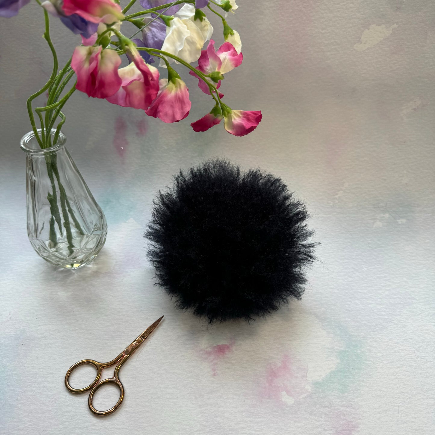 Navy faux alpaca handmade faux fur pom pom. Detachable option