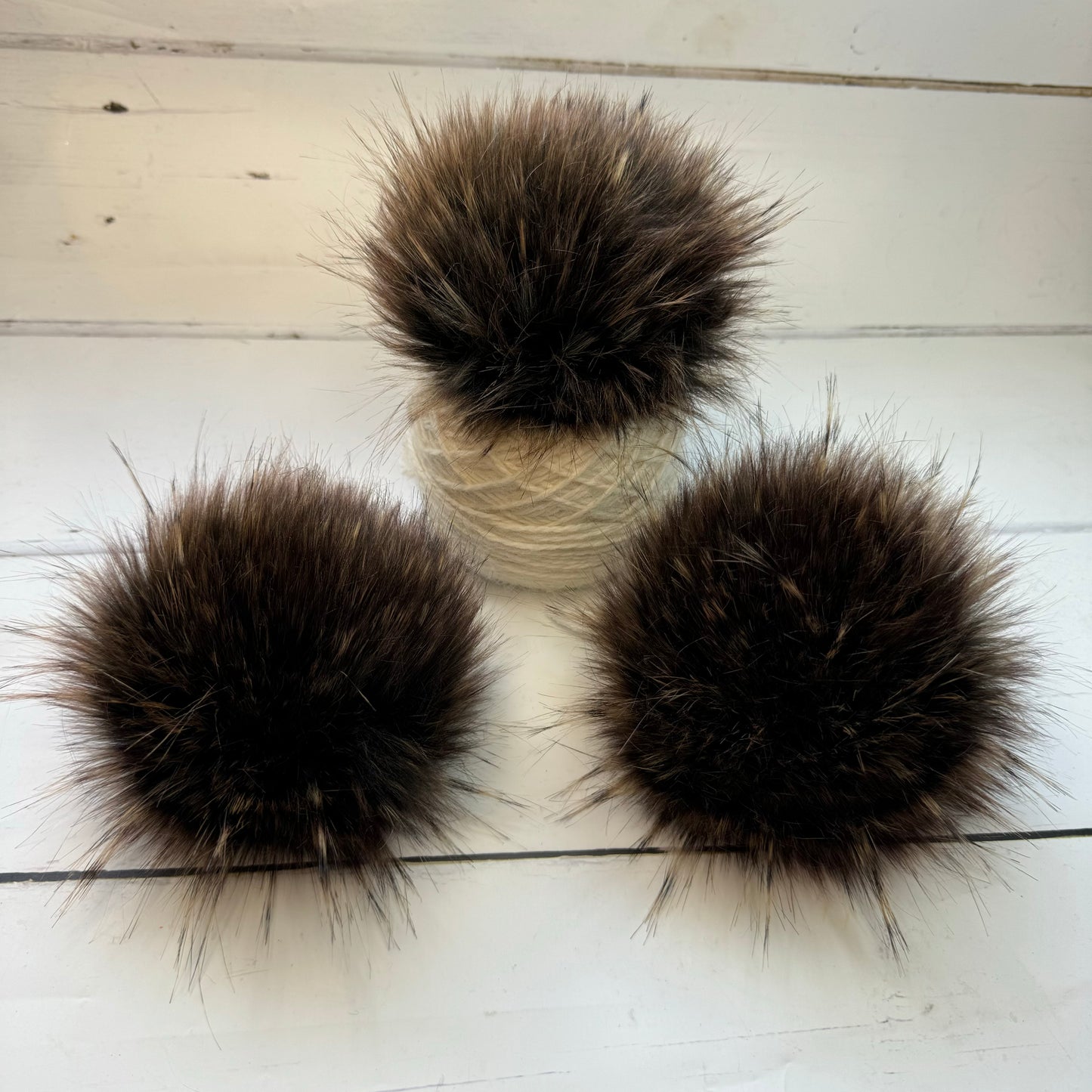 Walnut coloured faux fur pom pom. Detachable option. Handmade - NEW