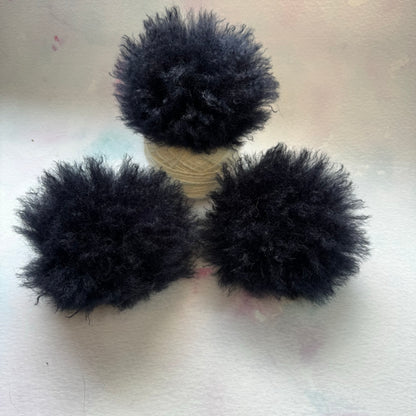 Navy faux alpaca handmade faux fur pom pom. Detachable option