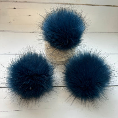 Lake coloured faux fur pom pom. Detachable option. Handmade - NEW