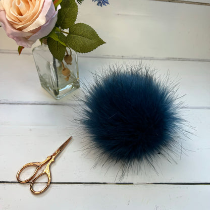 Lake coloured faux fur pom pom. Detachable option. Handmade - NEW