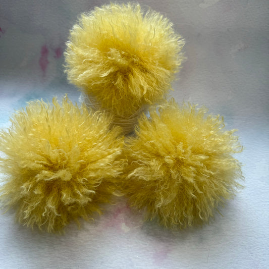 Yellow faux alpaca handmade faux fur pom pom. Detachable option - NEW