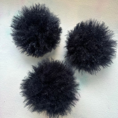 Navy faux alpaca handmade faux fur pom pom. Detachable option