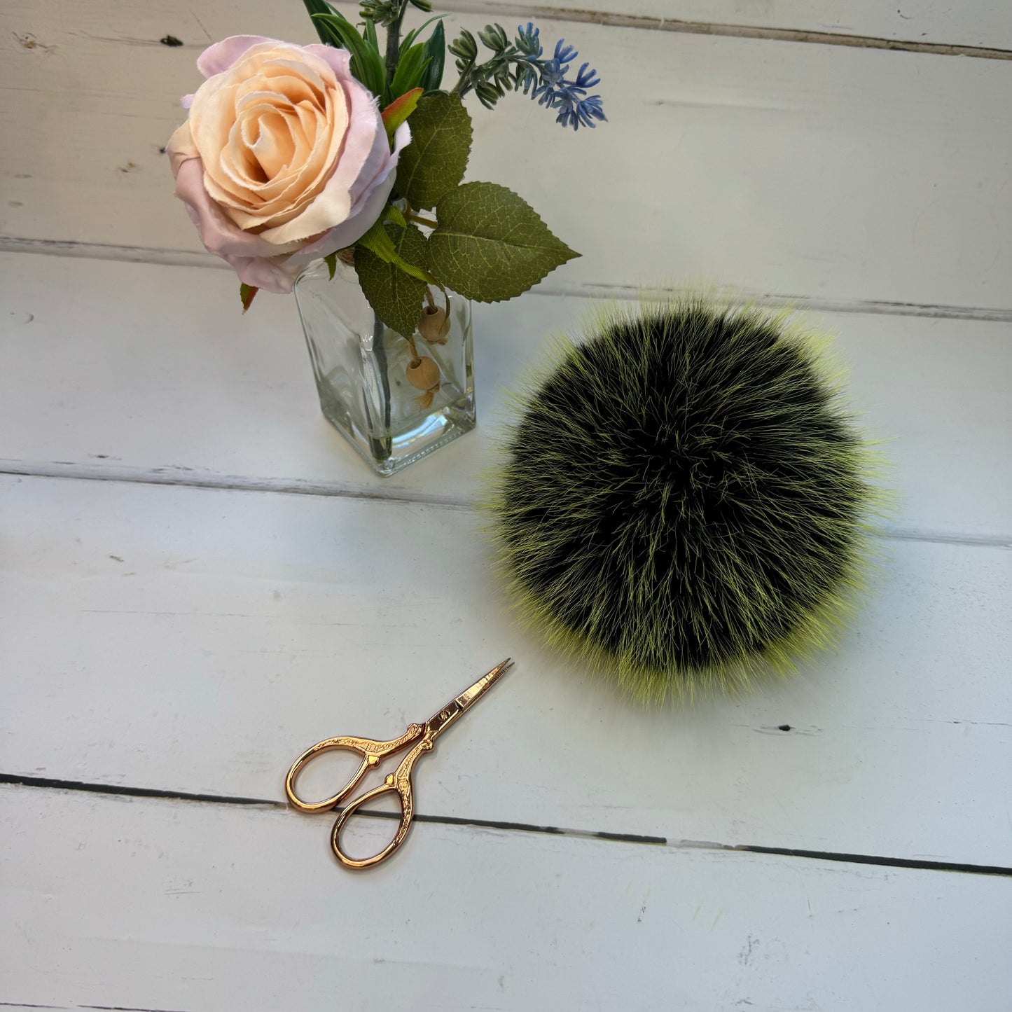 Mojito coloured faux fur pom pom. Detachable option. Handmade - NEW