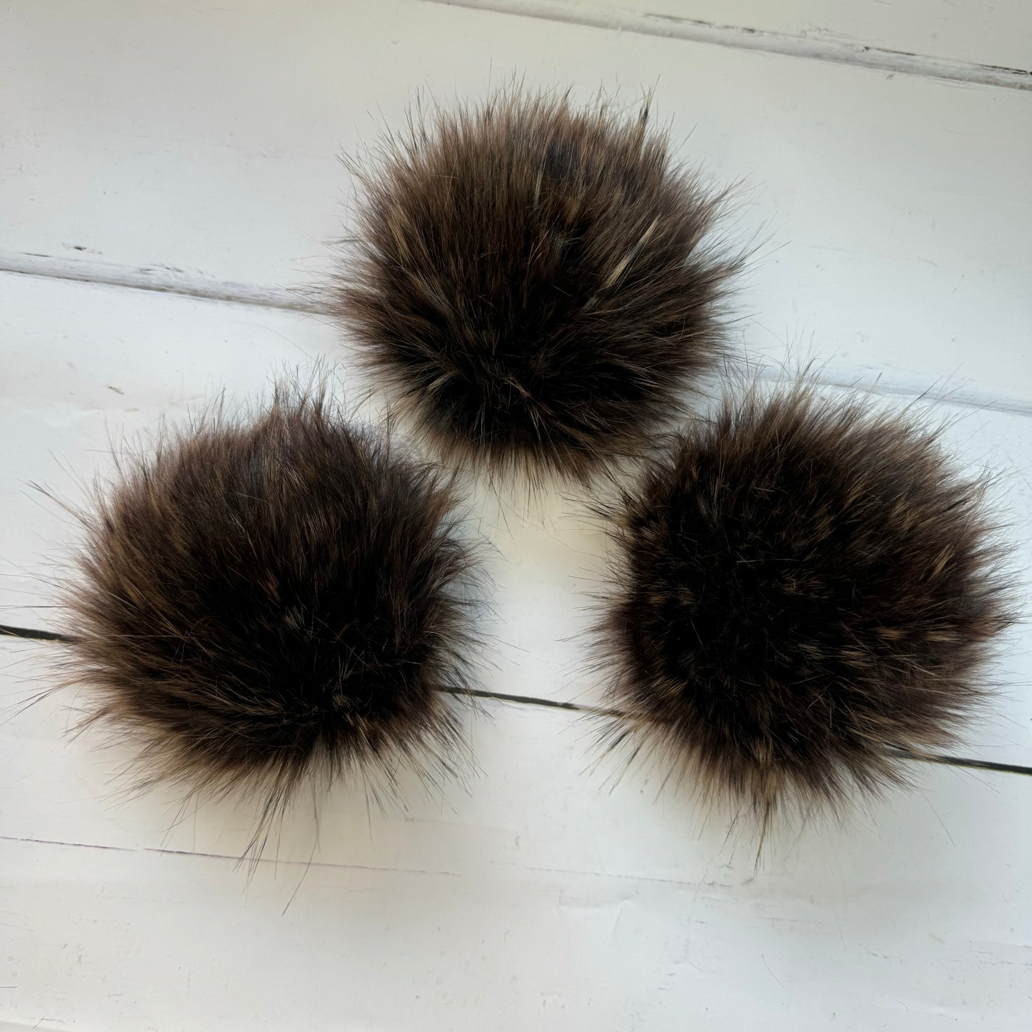 Walnut coloured faux fur pom pom. Detachable option. Handmade - NEW