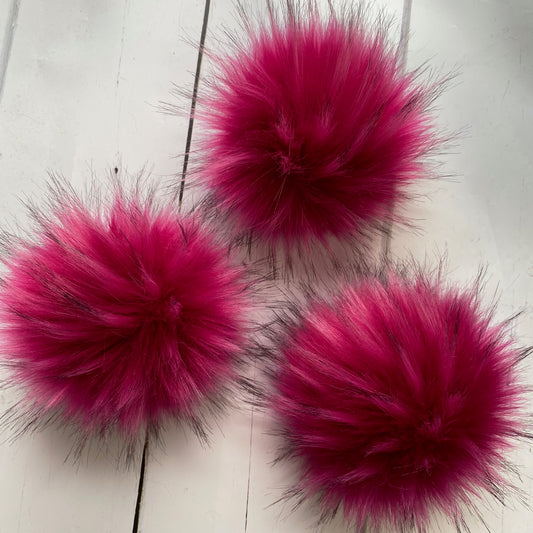 Fuchsia coloured faux fur pom pom. Detachable option. Handmade - NEW