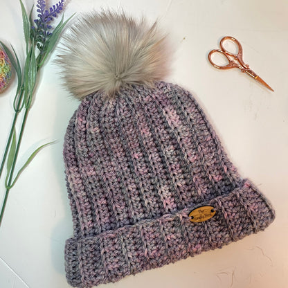 Ribbed Crochet pom pom hat pattern - beginner