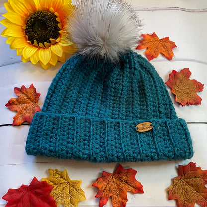 Ribbed Crochet pom pom hat pattern - beginner