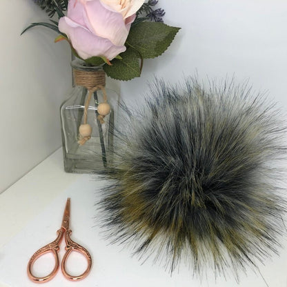 Grey Sunshine faux fur pom pom. Detachable option. Handmade