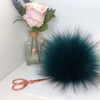 Teal handmade faux fur pom pom. Detachable option. Handmade