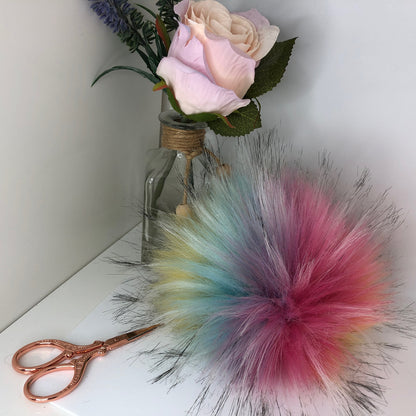 Candy Rainbow handmade faux fur pom pom. Detachable option. Handmade