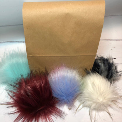 Lucky Dip pack of 5 regular sized Faux Fur Pom Poms. Detachable option. Handmade