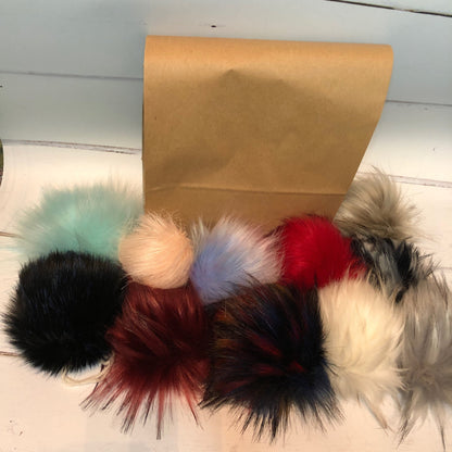 Lucky Dip pack of 10 regular sized Faux Fur Pom Poms. Detachable option. Handmade