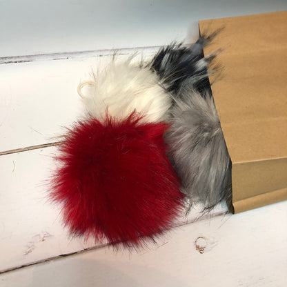 Lucky Dip pack of 10 regular sized Faux Fur Pom Poms. Detachable option. Handmade