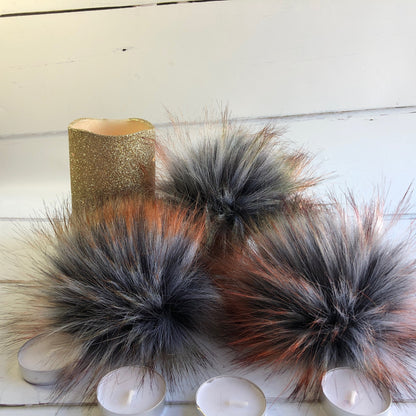 Autumnal Grey - handmade faux fur pom pom. Detachable option. Handmade