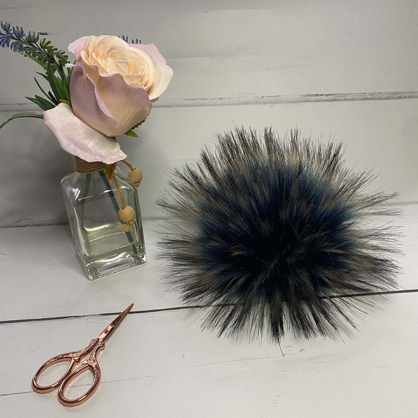 Midnight Fizz handmade faux fur pom pom. Detachable option. Handmade - NEW