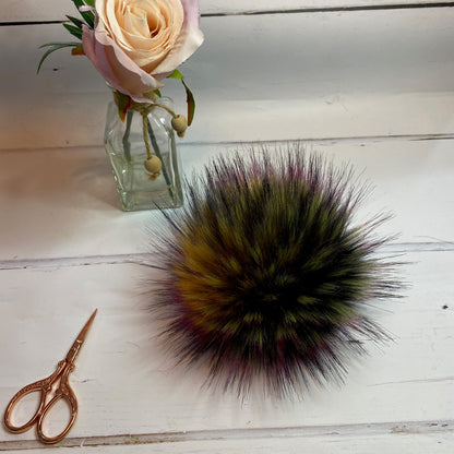 Witching Hour coloured faux fur pom pom. Detachable option. Handmade