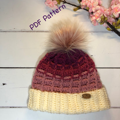 Waffle Stitch Crochet Hat pattern - Intermediate